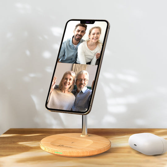 j5create Wood Grain 2-in-1 Magnetic Wireless Charging Stand