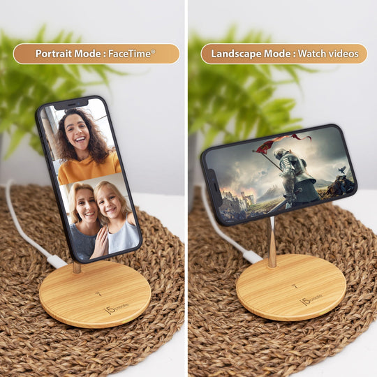 j5create Wood Grain 2-in-1 Magnetic Wireless Charging Stand