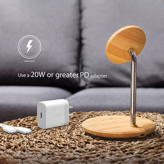 j5create Wood Grain 2-in-1 Magnetic Wireless Charging Stand