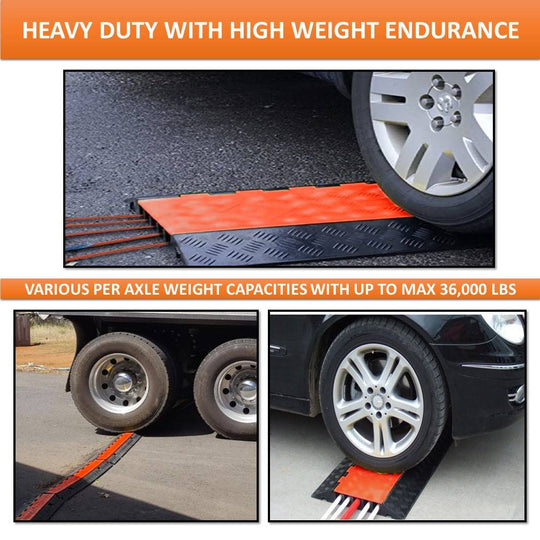 Kable Kontrol ATLAS® Extra Heavy Duty Cable Protector Ramp - 5 Channels - Durable Polyurethane Construction - Orange Lid With Black Base
