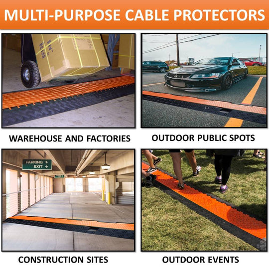 Kable Kontrol ATLAS® Extra Heavy Duty Cable Protector Ramp - 5 Channels - Durable Polyurethane Construction - Orange Lid With Black Base