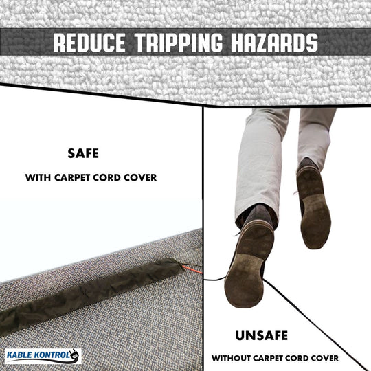 Kable Kontrol® Carpet Cord Cover - Black - 4" Wide - 6' Long