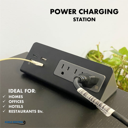 Kable Kontrol Desk Clamp Power Strip with 1 USB-C Port - 3 Power Outlets, 3 USB-A Ports, Fast Charger - 4.9ft Cord