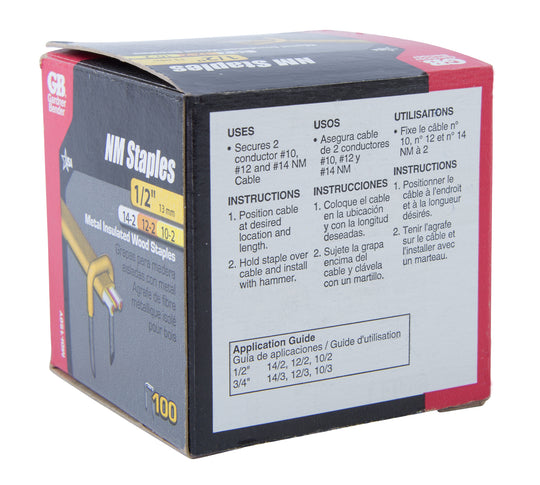 Gardner Bender 1/2 in. (13 mm) Metal Staple, PVC Insulated, Secure 2 Cond #10, #12 and #14 NM, Wood App, (100-Pack), MDI-150Y