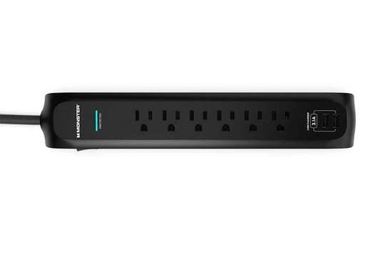 Monster Power Strip Surge Protector, 6 AC, 2 USB-A, 6 ft