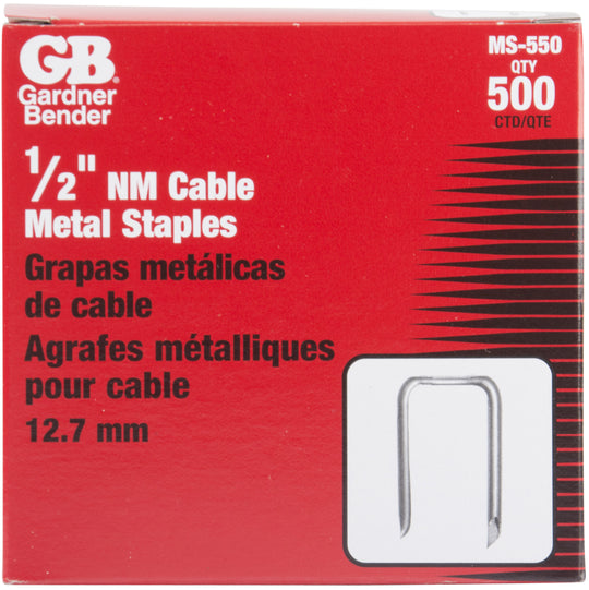 Gardner Bender 1/2" Metal Staple, 2 Cond #10, #12 and #14 NM, (500/Box) , MS-550