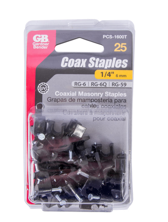 Gardner Bender 1/4 in. Black Polyethylene Clip-On Coaxial Masonry Staples (25-Pack), PCS-1600T
