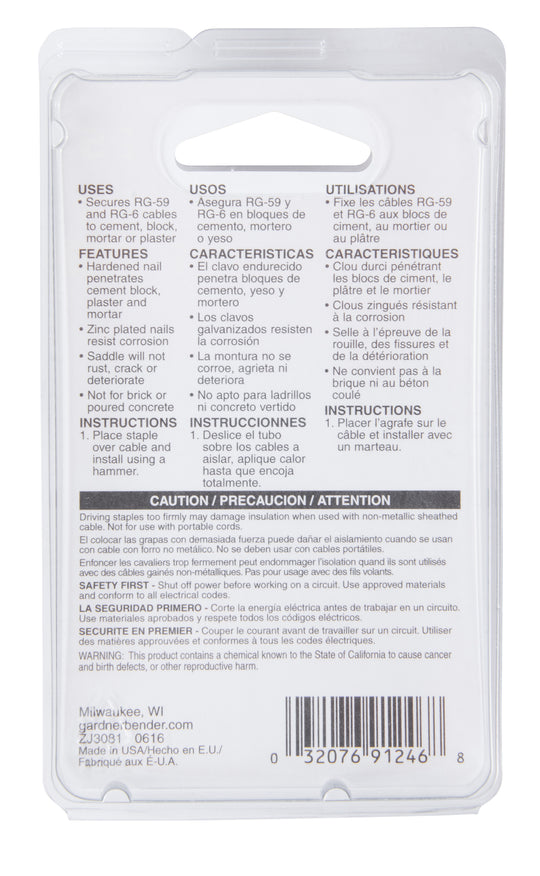 Gardner Bender 1/4 in. Black Polyethylene Clip-On Coaxial Masonry Staples (25-Pack), PCS-1600T