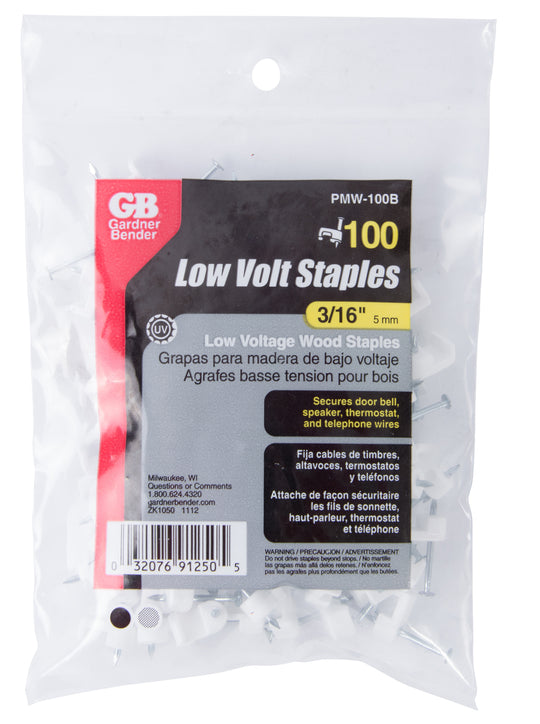 Gardner Bender 3/16 in. Polyethylene Low-Volt Staples - White (100-Pack), PMW-100B