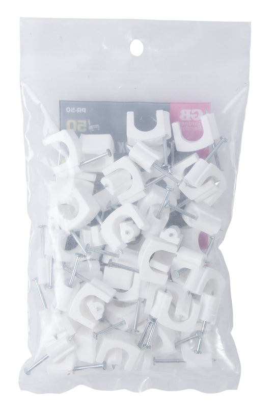 Gardner Bender 7/16 in. (11mm) Polyethylene Coaxial Cable Staple, Secures RG-8,RG-6, RG-59, White (50-Bag), PR-50