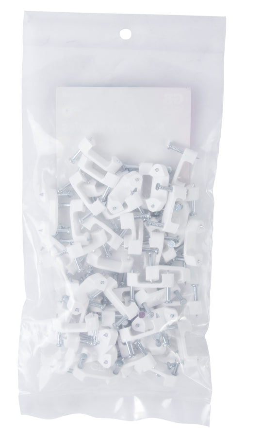 Gardner Bender 3/4 in. (19 mm) Polyethylene Staples, Secure NM Cable, Zinc Plated Hardened Nail for Masonry App, White (50-Pack), PS-75M