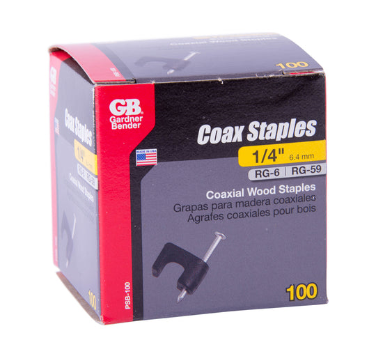 Gardner Bender 1/4 in. Black Plastic Staples for RG-6 and RG-59 Coaxial Cables (100-Pack), PSB-100