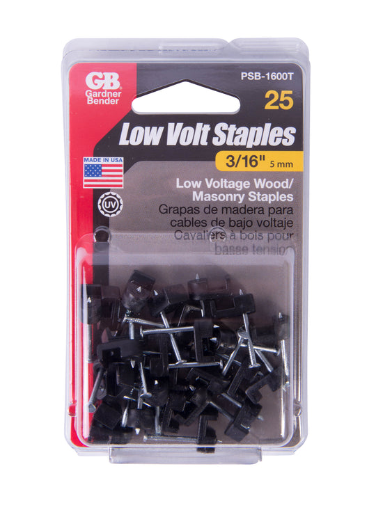 Gardner Bender 3/16 in. Polyethylene Low-Volt Staples, Black (25-Pack), PSB-1600T