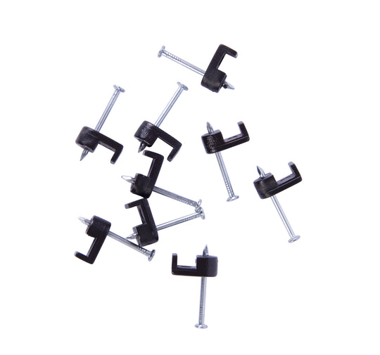 Gardner Bender 3/16 in (5 mm), Polyethylene Staple, Secures Low Voltage/Bell/Speaker Wire, Zinc Plated for Wood App, Black, (100/Pkg), PSB-160