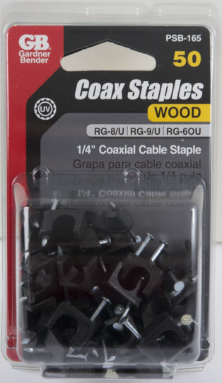 Gardner Bender 1/4 In. Coaxial Cable Staple, Black, 50/Clam, PSB-165