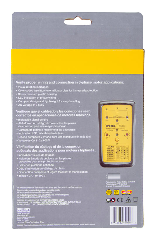 Sperry Instruments Phase Sequence and Open Phase Indicator, PSI8031