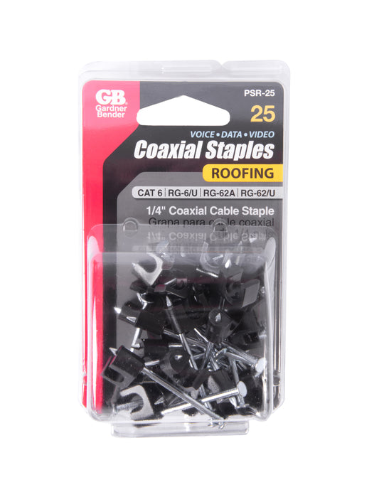 Gardner Bender 1/4 in. Black Plastic Roofing Staples for Coaxial Cable (25-Pack), PSR-25