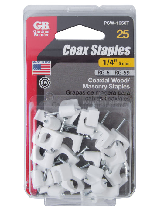 Gardner Bender 1/4 in. White Polyethylene Coaxial Staples (25-Pack), PSW-1650T