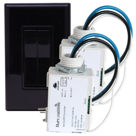RunLessWire Wireless Fan And Light Switch Kit With 2 Controllers And 1 Dual-Rocker Switch