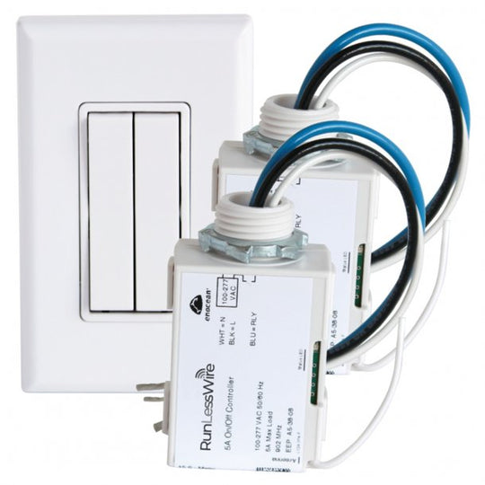 RunLessWire Wireless Fan And Light Switch Kit With 2 Controllers And 1 Dual-Rocker Switch
