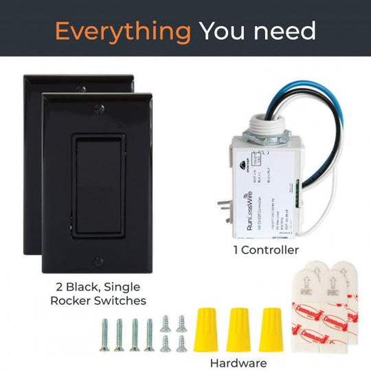 RunLessWire 3-Way Wireless Light Switch Kit With 1 Controller And 2 Single-Rocker Light Switches