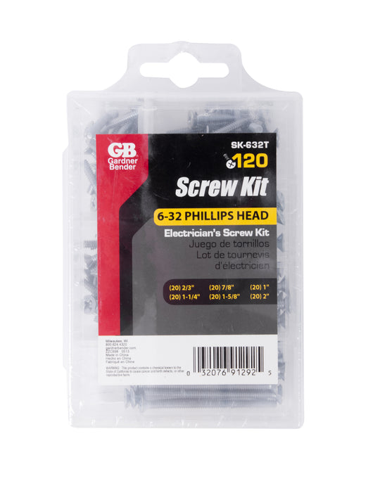 Gardner Bender SK-632T Screw Kit Phillips Head 6-32, (120/Pck)