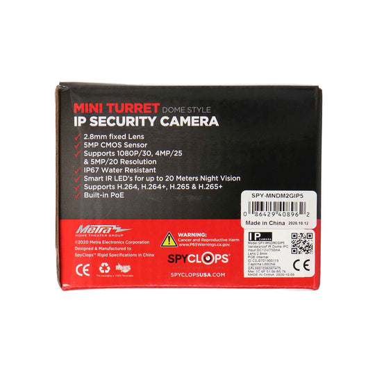 Metra Spyclops PoE 5MP Mini Turret Dome Style IP Camera