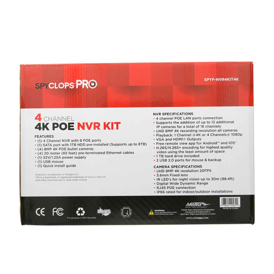 Metra Spyclops 4 Channel PoE 4K NVR Kit
