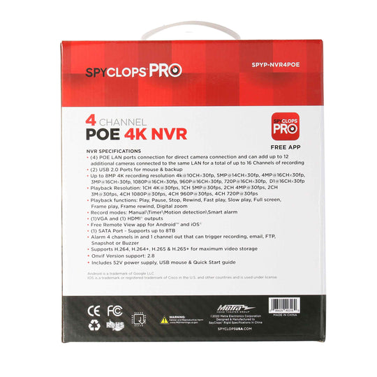 Metra Spyclops 4 Channel AI 4K PoE NVR