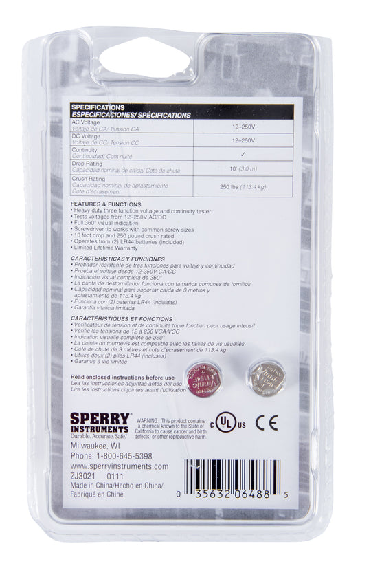 Sperry Instruments Screwdriver-Voltage-Continuity Tester, ST6401