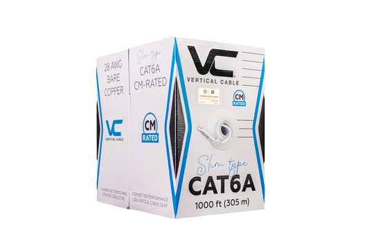 Vertical Cable Cat6A CM UTP – SLIM TYPE – 28AWG, Stranded, 1000ft Box