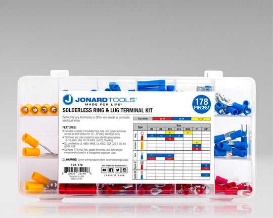 Jonard Tools Solderless Ring and Lug Terminal Kit, 178 Pcs