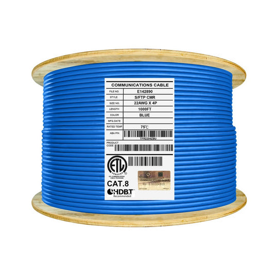 ABA Elite Cat8 Shielded Riser (CMR) - 40Gb, 22AWG, 2000MHz, S/FTP, Solid, 1000ft Spool