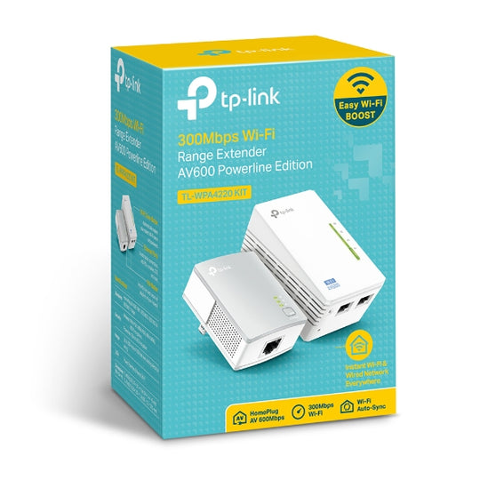 TP-Link TL-WPA4220KIT 300Mbps Wi-Fi Range Extender, AV600 Powerline Edition