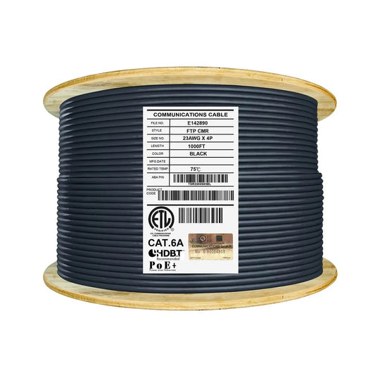 ABA Elite Cat6A Shielded CMR 10Gb, F/UTP, 23AWG, Solid, 650MHz Bulk Cable - 1000ft Reel