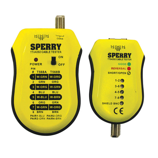 Sperry Instruments Cable Test Plus Network Cable Tester for Coax and Cat3 through Cat6 Ethernet, 1/Ea, TT64202