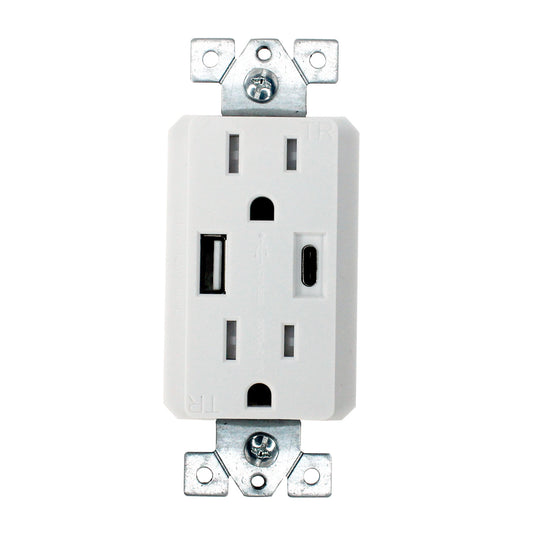 USB A and USB-C USB Charger with Dual AC 110-120V 15A Outlets