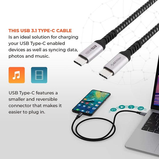 NetStrand USB-C to USB-C 100W PD Fast Charge Braided Cable