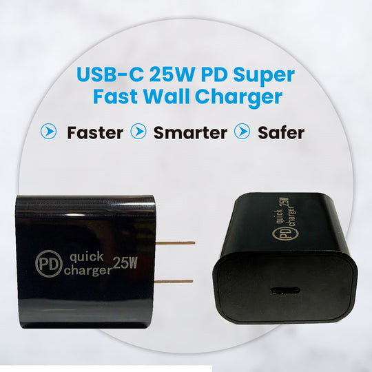 USB-C 25W PD Super Fast Wall Charger w/ USB-C Cable Bundle