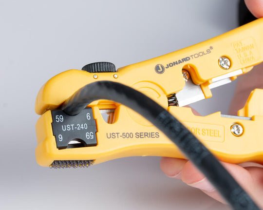Jonard Tools Universal Cable Stripping Tool with Cable Stop for COAX, Network & Telephone Cables, UST-540