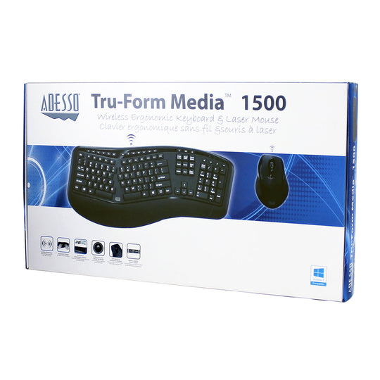 Adesso WKB-1500GB Tru-Form Media 1500 - Wireless Ergonomic Keyboard and Laser Mouse