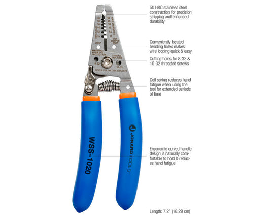Jonard Tools Stainless Steel Curved Wire Stripper, 10-20 AWG