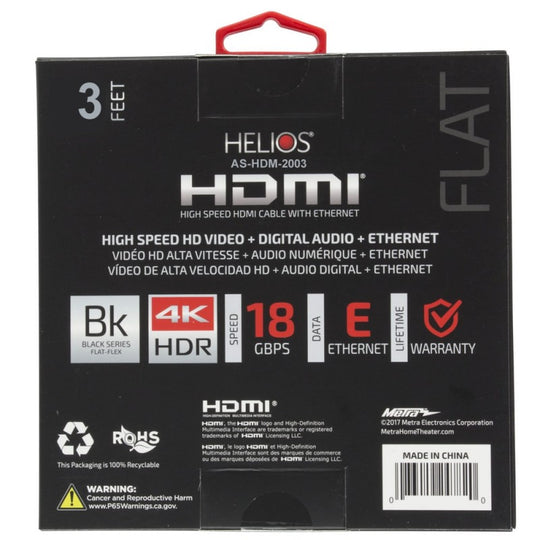 Helios Flat 2000 Series HDMI Cable 18 Gbps 4K/60