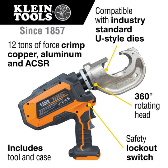 Klein Tools BAT20-12T165 Battery-Operated 12-Ton Crimper with Case
