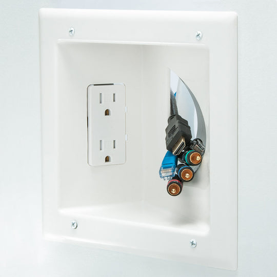 DataComm Recessed Bulk Cable Wall Plate w/ Angled Power