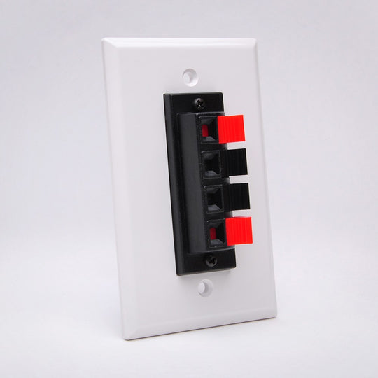 Spring Clip Speaker Wire Wall Plate For Audio w/ 4 Terminals