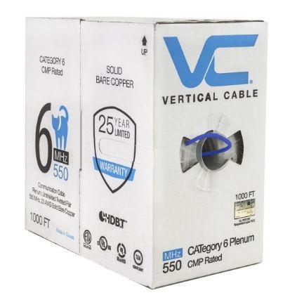 Vertical Cable 1000ft Solid Plenum Cat6 Cable - 23AWG 550MHz CMP