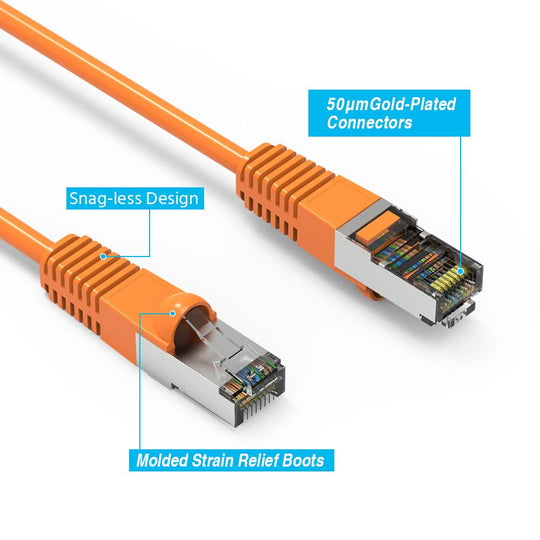 Cat5E Shielded Ethernet Patch Cable, Snagless Boot - Orange
