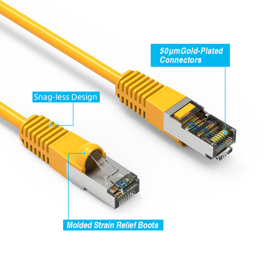 Cat5E Shielded Ethernet Patch Cable, Snagless Boot - Yellow