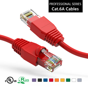 Cat6A Ethernet Patch Cable, Snagless Boot - Red